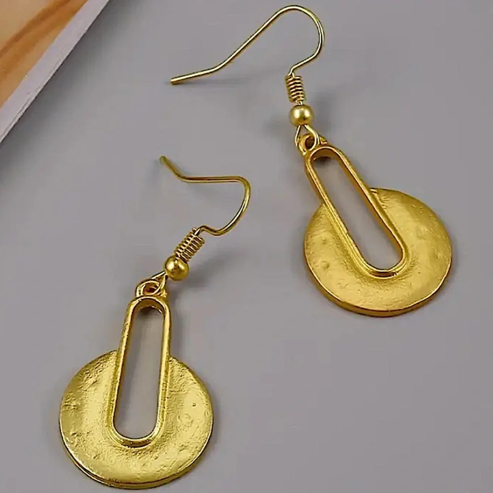 Gold Boho Earrings Geometric Irregular Dangle - Picture 4 of 6
